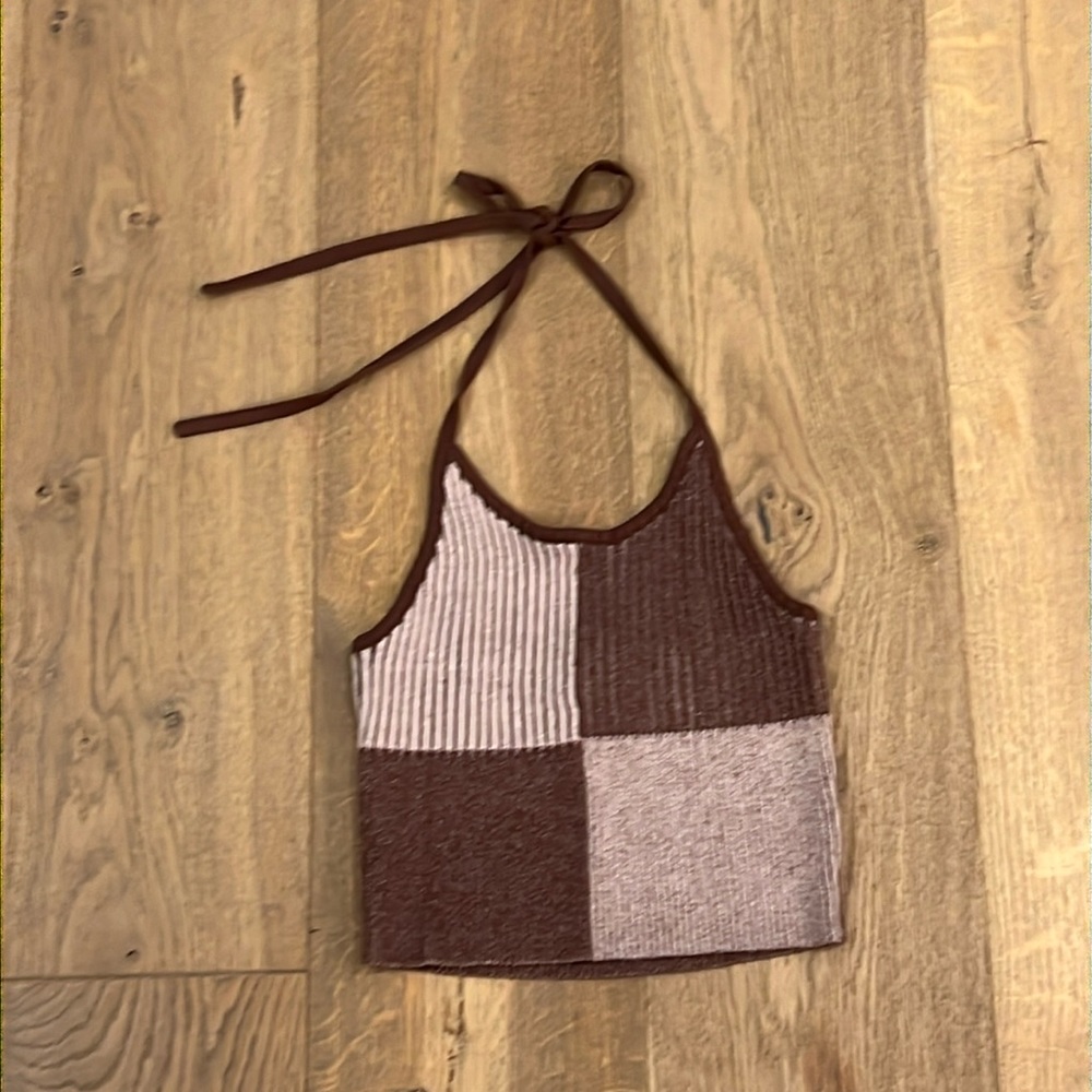 Brown/Cream Colorblock Womens Cropped Tank Top Like New